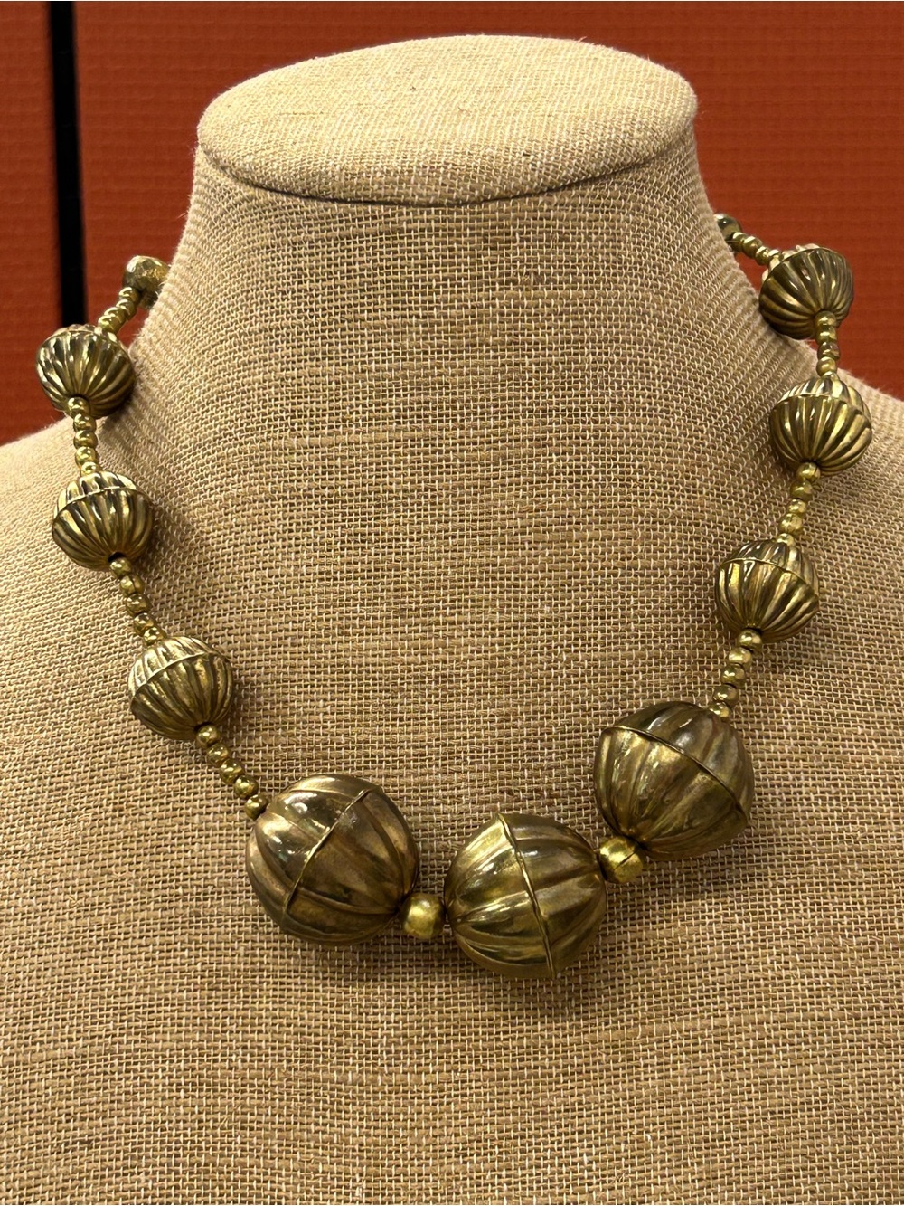 Vintage lightweight brass statement necklace